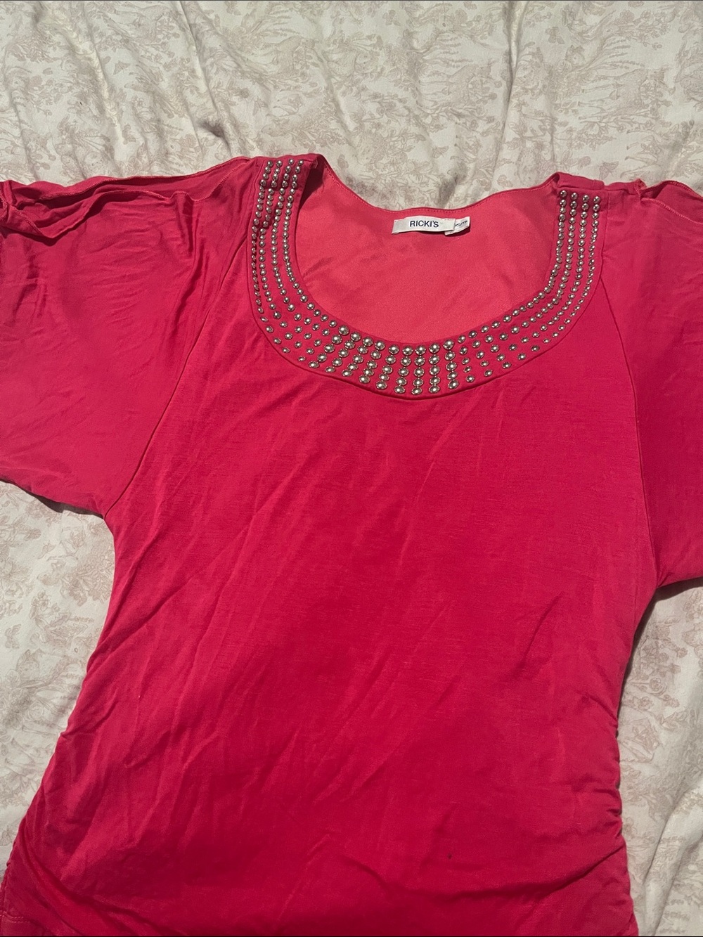 Ricki's Hot Pink Scoop Neck Tee with Stud Trim